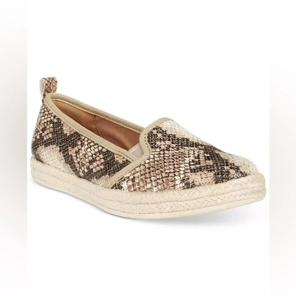 Clarks Azella Theoni Snake Print Slip On Espadrille Loafers size 6.5 comfort